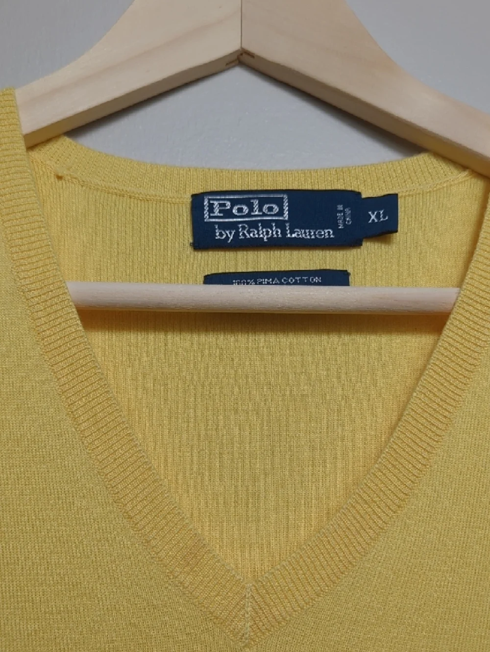 Vintage 90s Polo Ralph Lauren Yellow Pima Cotton Knit Sweater Vest Navy Pony XL‎